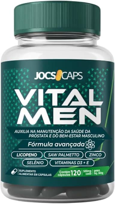 VitalMen – Suplemento Masculino para Próstata e Bem-Estar; com Licopeno, Zinco, Cúrcuma, Trans-Resveratrol, Extrato de Semente de Uva, Astaxantina, Selênio, Vitamina D3 e E; 120 Cápsulas