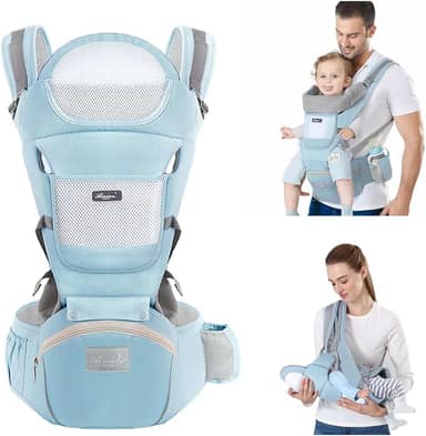 Canguru Para Bebe,Alça De Transporte Multifuncional 6 e 1,Canguru Ergonomico Para Bebe,Adequado Para 0-36 Meses (Azul)