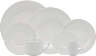 Serviço de Jantar, Chá e Café 28 Peças em Porcelana, Modelo Aspen, Redondo com Relevo, Porcelana Schmidt