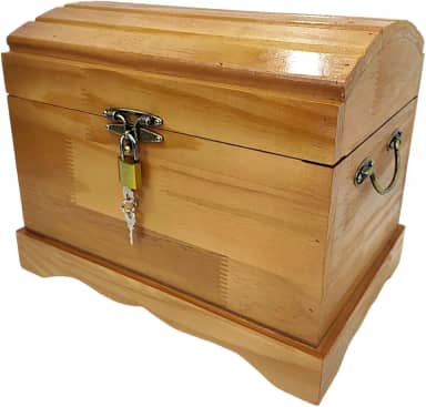 Caixa Grande Madeira Maçiça Baú + Cadeado Decoração De Sala