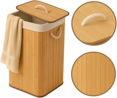 Cesto De Roupa Bambu Dobravel Organizador Forrado Banheiro Grande Cesto Roupa Suja Retangular Premium
