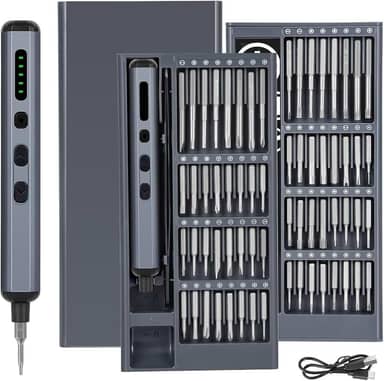 mini chaves de fenda elétrica – Chave de fenda elétrica 68 em 1 com pontas magnéticas – 64 pontas universais S2, 5 configurações de torque, 4 luzes LED – Kit de ferramentas para