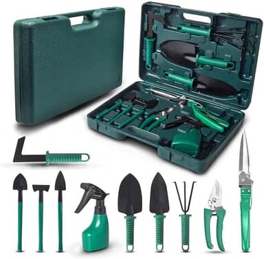 Kit de Jardinagem com 10 Peças e Maleta | Pás, Sacho, Tesoura, Foice e Mais | Ideal para Jardim, Horta e Vasos em Casa | Ferramentas Leves e Funcionais | Uso Profissional, Jardinagem Amadora ou Hobby