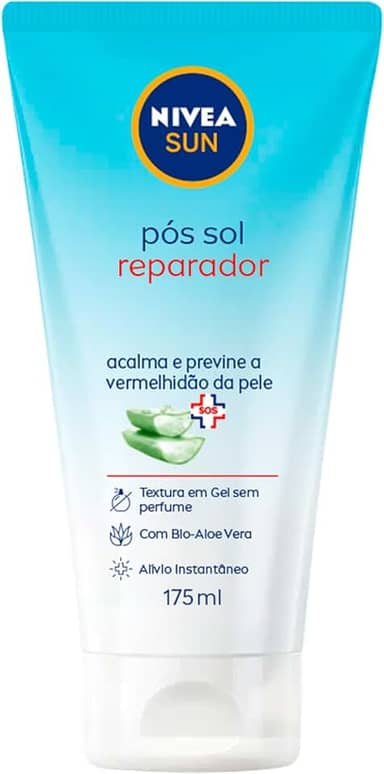 NIVEA SUN Pós Sol Reparador 175ml - Com bio Aloe Vera, o pós-sol acalma e previne a vermelhidão da pele, com efeito antioxidante e textura em gel, promovendo sensação de alívio instantâneo