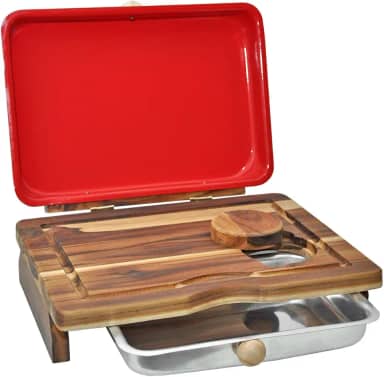 Tábua Inteligente Para Churrasco Corte de Carne Com Bandeja E Tampa Reservatório de Gordura 39x29cm (VERMELHO)