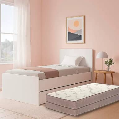 Bicama Solteiro com 2 Colchões D33, MDF, 93x193x80cm, Cama Auxiliar Deslizante, Branco