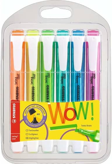 Marca Texto Swing Cool, Stabilo, Estojo com 6 Unidades Cores Fluorescentes, Sertic 33.0600, Stabilo