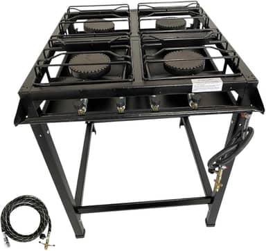 Fogão Industrial 4 Bocas Alta Pressão, FERRO FUNDIDO, 68x65x80 cm, Base Removível, Pés de Borracha