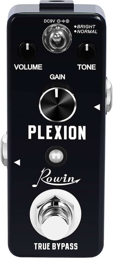 Rowin Pedal de distorção Plexion para guitarra e baixo com modo brilhante e normal True Bypass