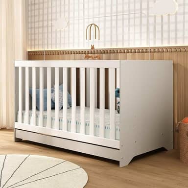 Berço Americano 3 em 1 Multimóveis para Colchão 130x70cm Conversível em Mini Cama e Sofá - Off White/Branco