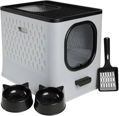 Caixa De Areia Para Gatos Fechada Furba Grande Sandbox Luxo Grande Premium (Cinza)