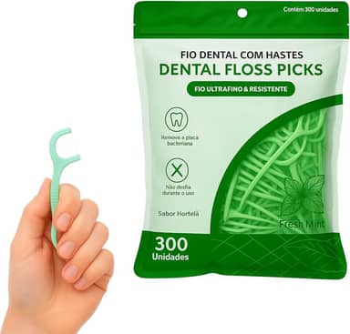 Fio Dental com Haste Floss Picks Sabor Menta Hortelã 300 Unidades