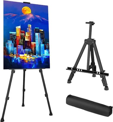 Cavalete De Pintura Em Tela Portátil e Ajustável 1,60m – Leve, Dobrável, Resistente, Ideal para Artistas, Estúdios, Escolas e Pintura ao Ar Livre Suporte Cavalete De Artista Preto Linha Super Premium