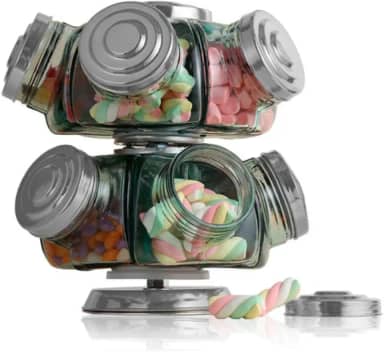 Baleiro Giratório de Vidro Duplo Médio - Prático, Bonito e Cheio de Nostalgia - Vidro&Decor (Prata)