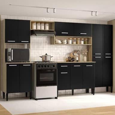 Cozinha Completa Arizona Plus com Armário e Balcão Carraro - Carvalho/preto