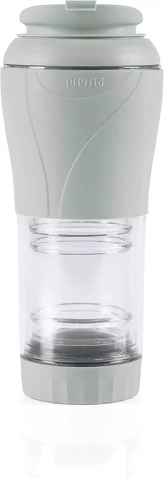 Cafeteira Portátil Pressca 350ml – Preparo Rápido de chá e café Sem Filtro Descartável | Ideal para Viagens, Escritório e Casa | Livre de BPA - Cor: Cinza Fendi