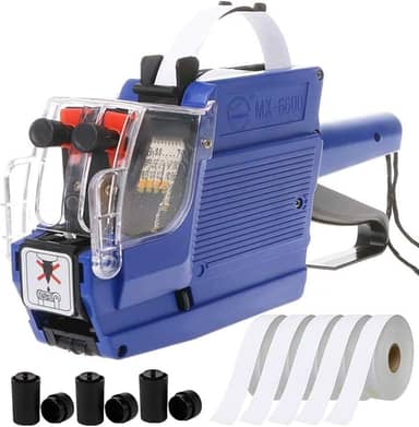 MX6600 Kit profissional de marcadores de preço: durável e eficiente com etiquetas de 2 linhas, rolos de tinta extra e 4000 etiquetas para varejo, escritório e mercearias (azul)