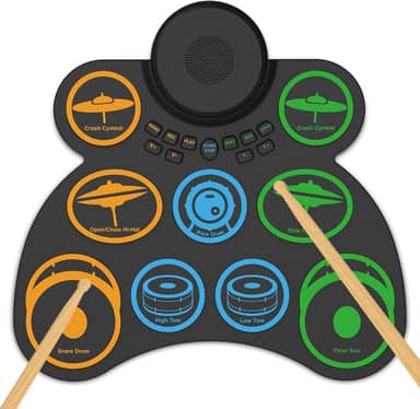 VEDO Conjunto de Bateria Eletrônica Portátil com 9 Pads, Duplo Alto-Falante, 4 Horas de Bateria, MIDI e Conexão para Jogos - Presente Musical Perfeito para Iniciantes e Crianças