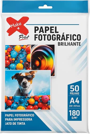 Papel Fotográfico Brilhante A4, 180g/m², 50 Folhas, Alta Resolução, Secagem Instantânea, Para Impressora Jato de Tinta