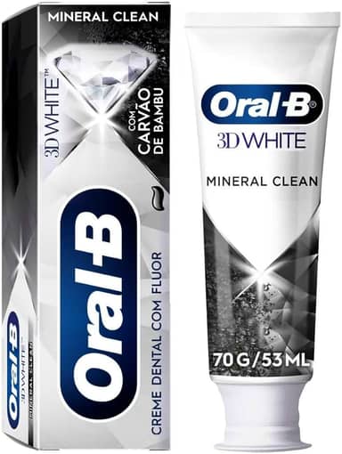 Oral B Pasta de Dente 3D White Mineral Clean com Carvão de Bambu, Fórmula de Carvão Natural, Com Flúor, 53 ml