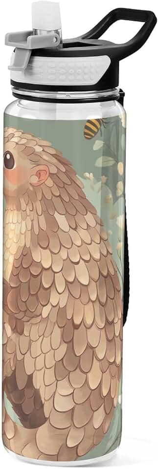 KLL Garrafa esportiva Pangolin verde sálvia Tritan garrafa de água de plástico com canudo para hóquei 947 ml