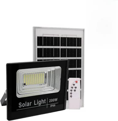 Refletor Led Solar Holofote 200w Placa Bateria Prova Dágua