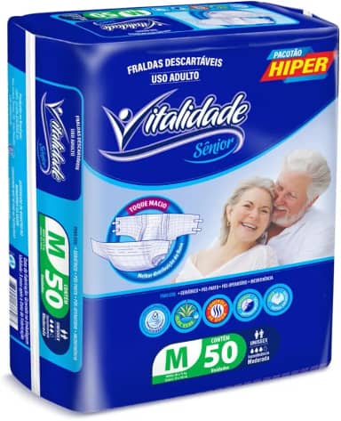 Fralda Descartável Geriátrica Prevent Care Vitalidade Sênior Pacotão Revenda Fita (TAMANHO M 50 UNIDADES 40 a 70kg)