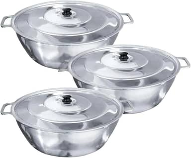 Jogo com 3 Tachos de Alumínio Polido Grosso: 28-32-35 cm com Tampa