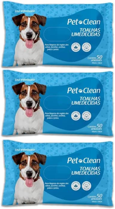 Kit 3 Toalhas Lenços Umedecidos Para Pet Cães e Gatos 50 unidades