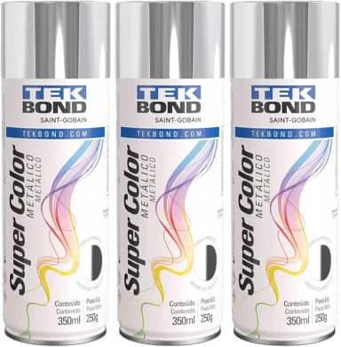 Kit 3 Tintas Spray Cromado Metálico Aerossol Tekbond 350ml/250g