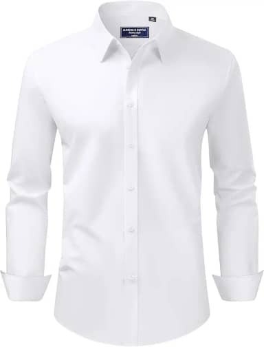 Camisa social masculina, caimento regular, elástica, proteção contra manchas, manga comprida, lisa, para casamentos, camisas de botão