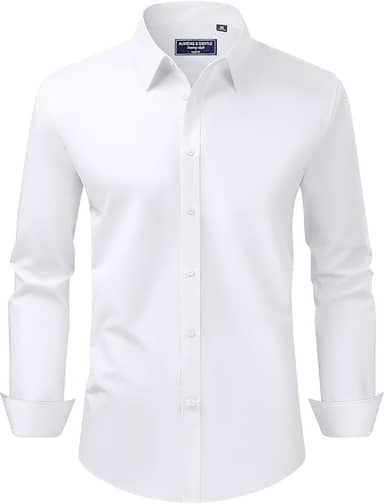 Camisa social masculina, caimento regular, elástica, proteção contra manchas, manga comprida, lisa, para casamentos, camisas de botão