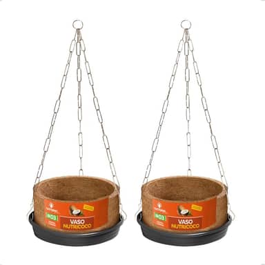 KIT Conjunto 2 Vasos Pendurar Samambaia N3 Completo Prato Corrente Fibra Coco N03 Xaxim Nutriplan