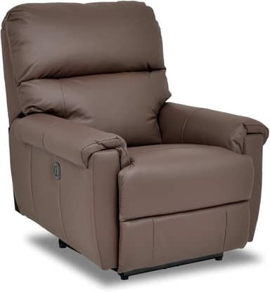 Poltrona Reclinável Elétrica em Couro Natural, 120kg Suportados, Sistema SoftSpring, Autovolt 90-240v, 85x105x105cm (Botão Lateral + USB, Marrom)