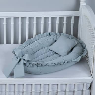 Ninho Redutor de Berço Babado Percal 200 Fios Algodão (Cinza, 1)