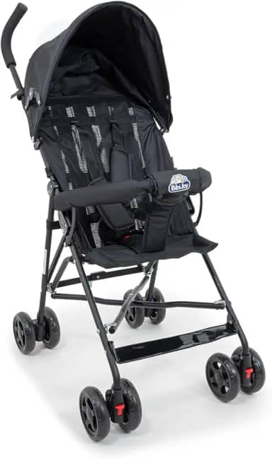 Carrinho de Bebê Guarda-Chuva Leve, Dobrável, Estrutura em Aço, Cinto de Segurança, Confortável, Fácil Transporte, Ideal para Passeios e Viagens Mega Compras Preto