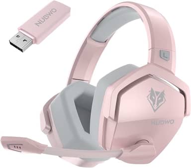 NUBWO Fone de ouvido G06 para jogos sem fio duplo com microfone para PS5, PS4, PC, celular, interruptor: 2,4 GHz sem fio + Bluetooth - bateria de 100 horas - drivers de 50 mm - rosa