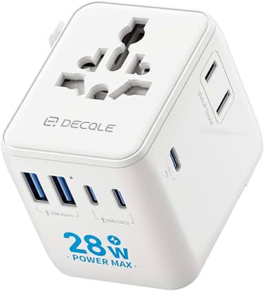 Carregador Universal com Adaptadores de Viagem com 3 portas USB-C e 2 portas USB-A, adaptador portátil tudo em um, para EUA, Reino Unido, UE, Austrália e mais de 224 países (branco) BR2025
