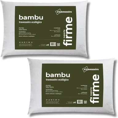 Kit 2 Travesseiros Firme Fibra de Bambu, 50x70cm, Fibra Siliconada, Antialérgico, Branco