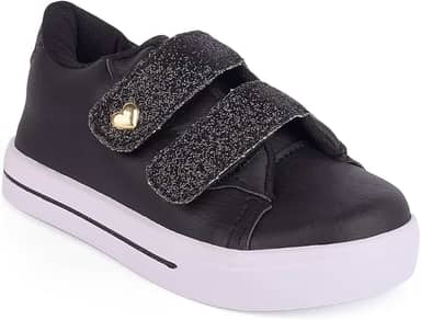 Tênis Infantil Menina Casual Antiderrapante Calce Fácil Glitter Coração Dourado Macio Leve