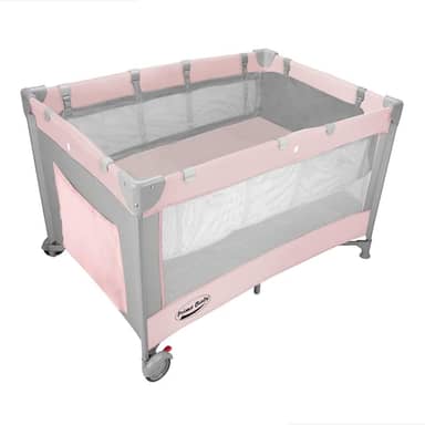 Berço Portátil Desmontável Prime Baby Amici com Ajuste de 2 Alturas, Colchonete Dobrável, Bolsa de Transporte e Rodas com Trava de Segurança Até 17kg (Rosa)
