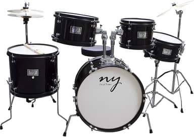 Bateria Acústica Infantil Junior 2T Preta com Banco New York