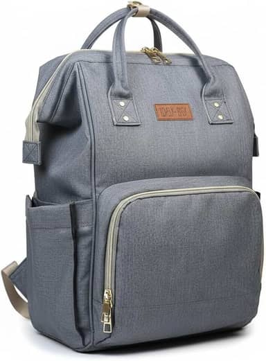 Mochila Maternidade em Poliéster, Cinza, 40x24x16cm, Bolsa Expansível com Múltiplos Compartimentos, 340g