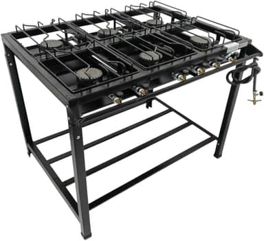 Fogão Industrial 6 Bocas Alta Pressão Ferro Fundido Preto 95x70x80 cm com Mangueira e Registro