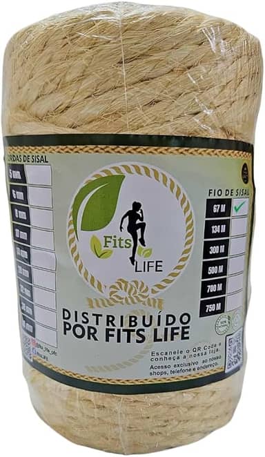 Rolo Corda De Sisal Natural 6mm 67 Metros Arranhador Para Gatos E Artesanato Em Geral - Fits Life