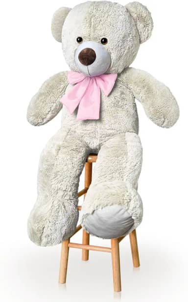 Urso De Pelúcia Gigante 1M Com Laço Para Decoração Presente Amor (Baunilha Com Rosa)