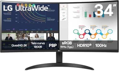 Monitor LG UltraWide™ Curvo – Tela VA de 34”, 21:9, WQHD, sRGB 99%, HDR10, 100Hz, 5ms (GTG), PBP - 34WR50QK-B