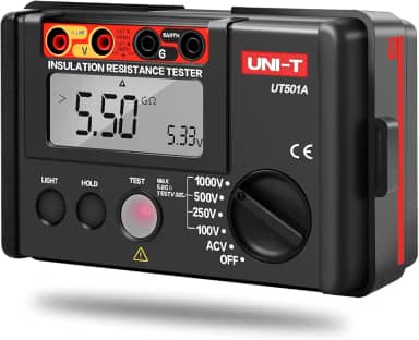 UNI-T testador de resistência de isolamento, ohmímetro, 100v/250v/500v/1000v voltímetro 0 a 5g ohm medidor megôhmetro, testador de resistência de aterramento 2000 contagens display lcd com l