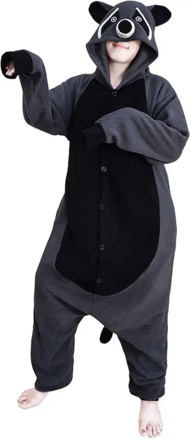 Pijama de guaxinim animal unissex adulto cosplay macacão, Cinza, GG