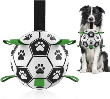 Brinquedos para cães, bola de futebol com alças, brinquedos interativos para cães, presentes de aniversário para cachorros, puxadores, brinquedos aquáticos, bolas duráveis para cães médios (preto)